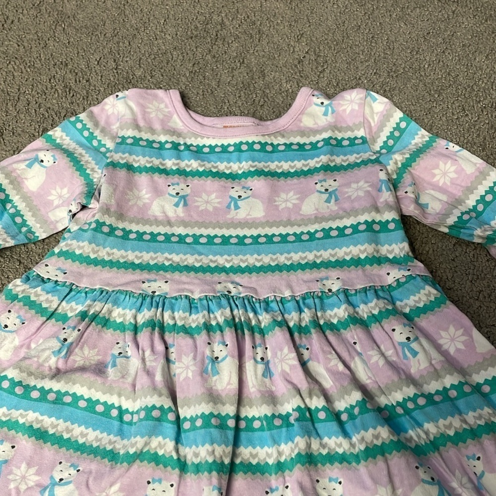 Gymboree Pastel Purple & Blue Stripped Polar Bear Winter Long Sleeve Dress | 3T - Picture 2 of 5
